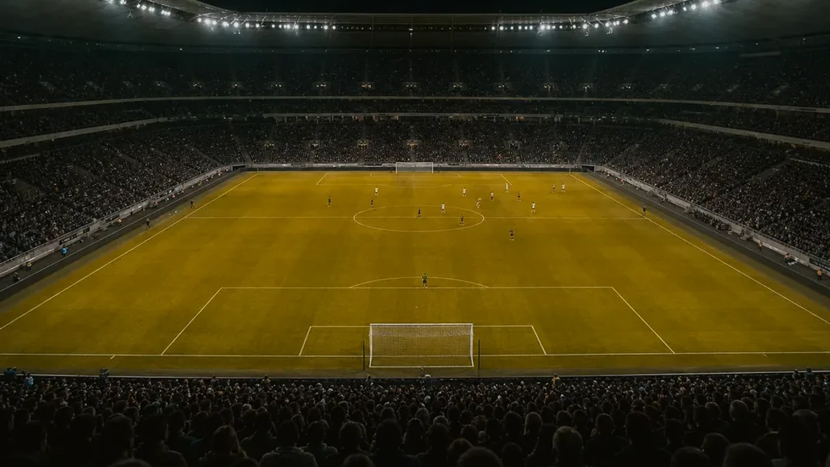 Fotballmål og planlinjer på spansk stadion